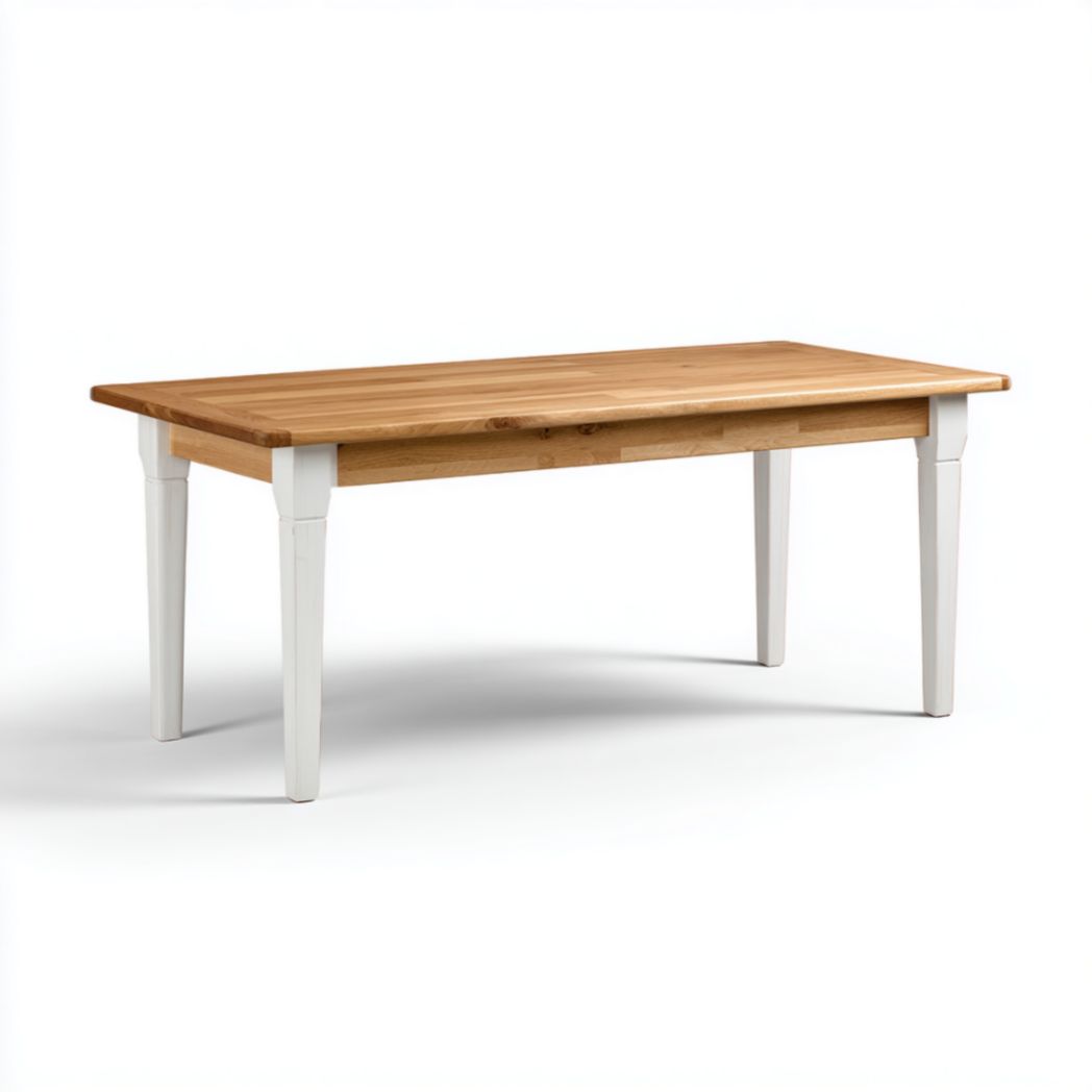 Table à manger rectangulaire avec plateau en bois massif et pieds peints blancs-Abden Furniture