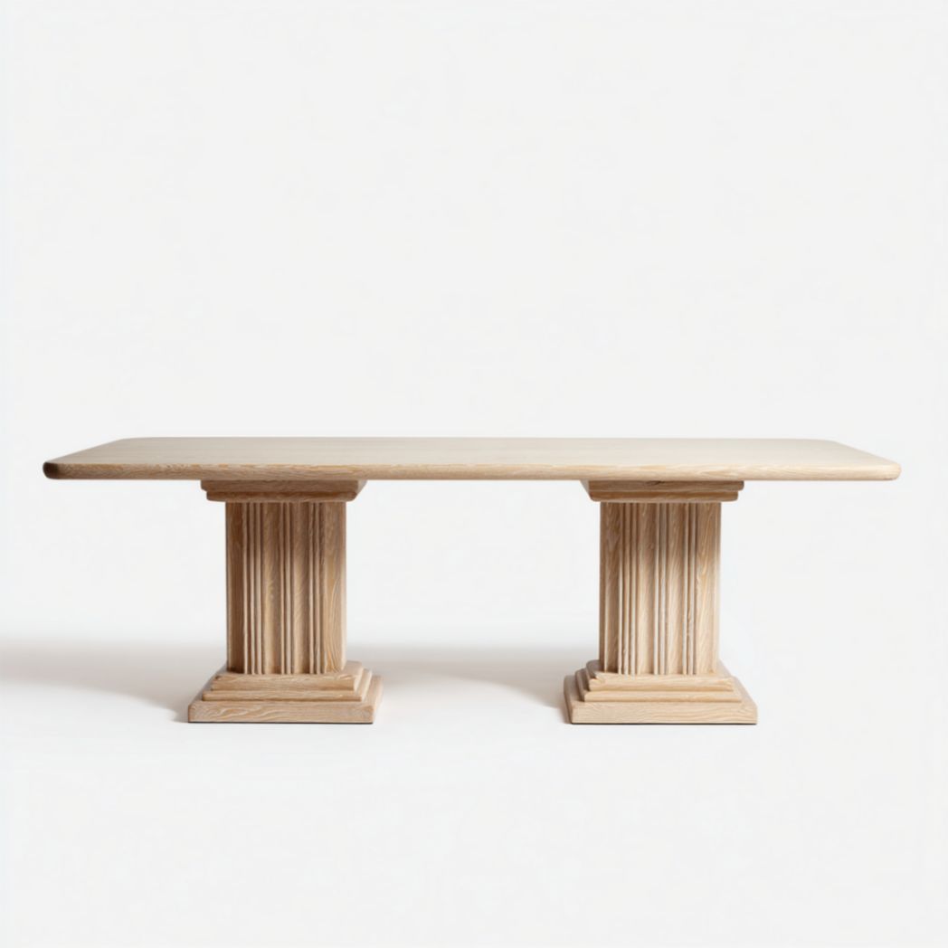 Table rectangulaire en chêne massif avec double piètement central-Abden Furniture