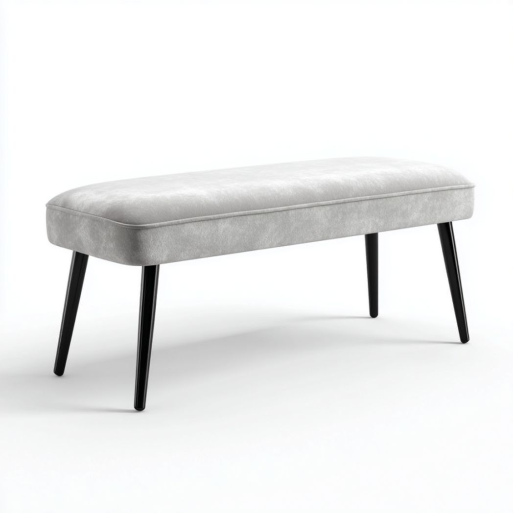 Banc rembourré en tissu polyester gris avec pieds en métal noir-Abden Furniture