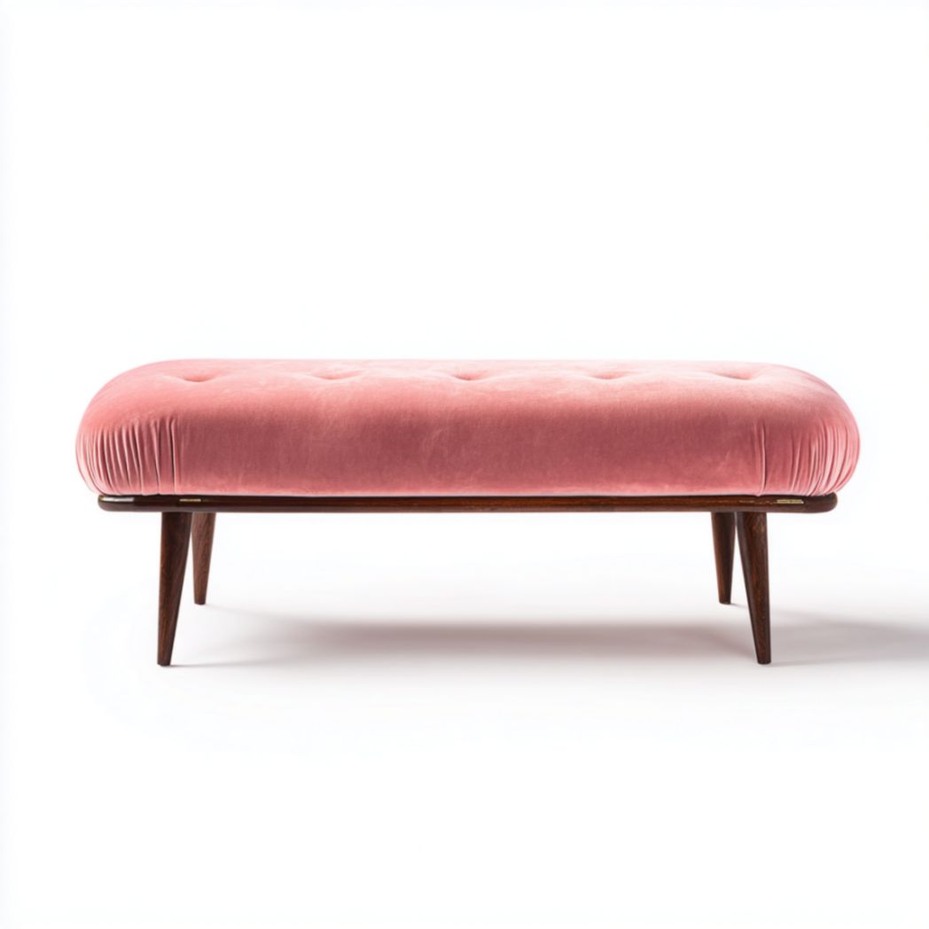Banc rembourré en tissu polyester rose avec pieds en bois massif-Abden Furniture