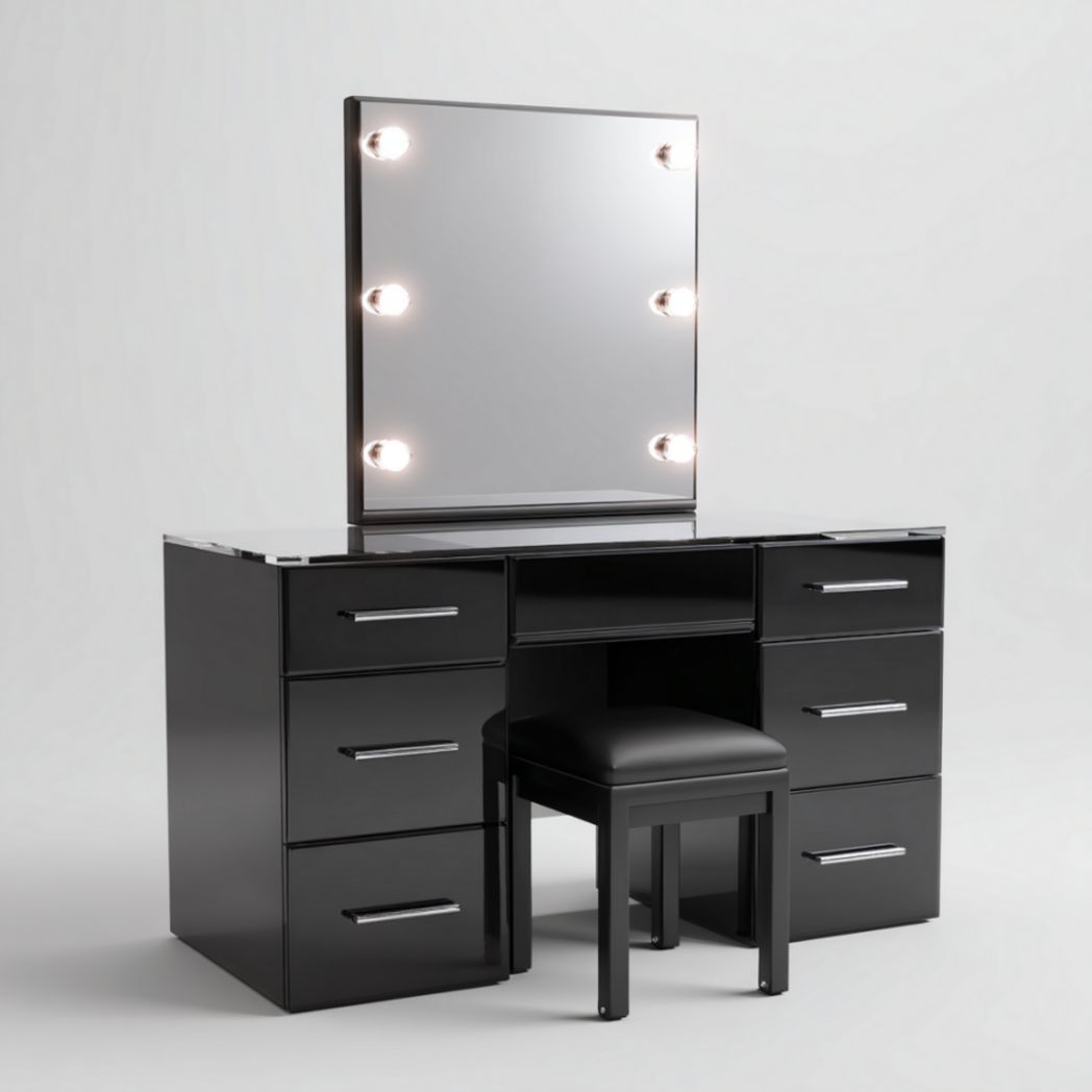 Coiffeuse noire brillante avec éclairage LED-Famoc Furniture