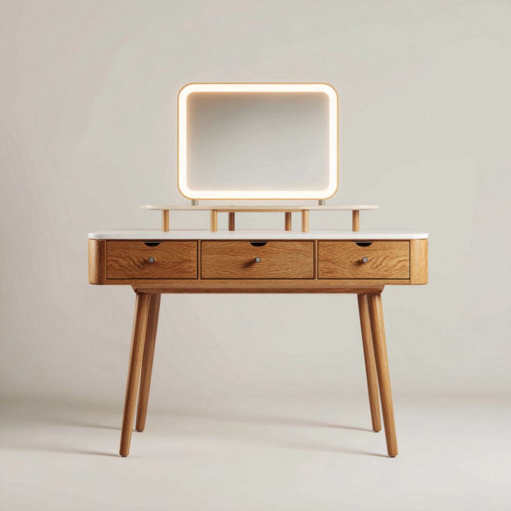 Coiffeuse avec vitrine latérale et miroir, finition noire-Famoc Furniture