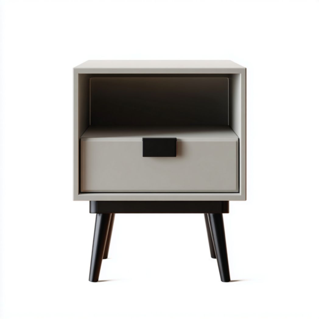 Table de chevet à un tiroir avec niche ouverte et pieds noirs-Famoc Furniture