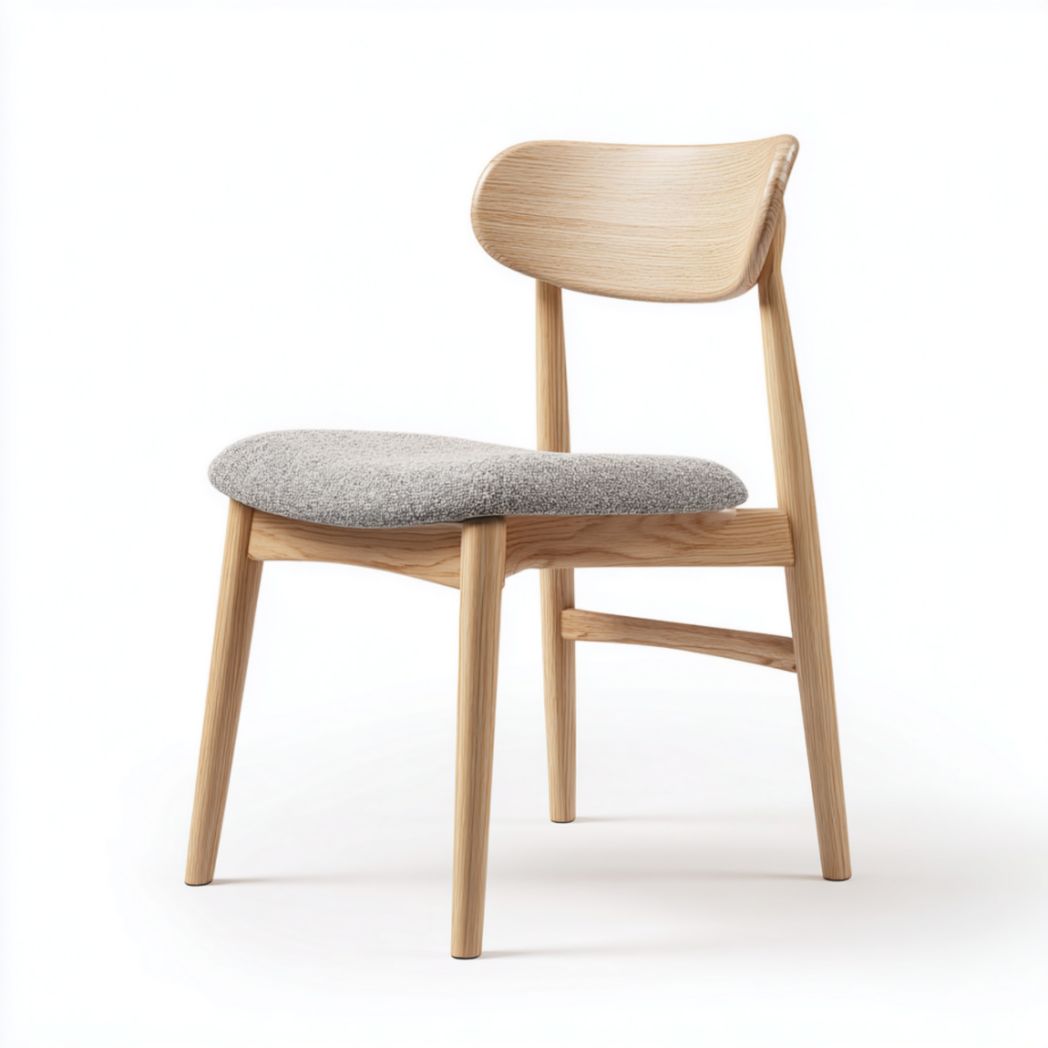 Chaise en tissu polyester gris avec structure en bois de chêne-Famoc Furniture