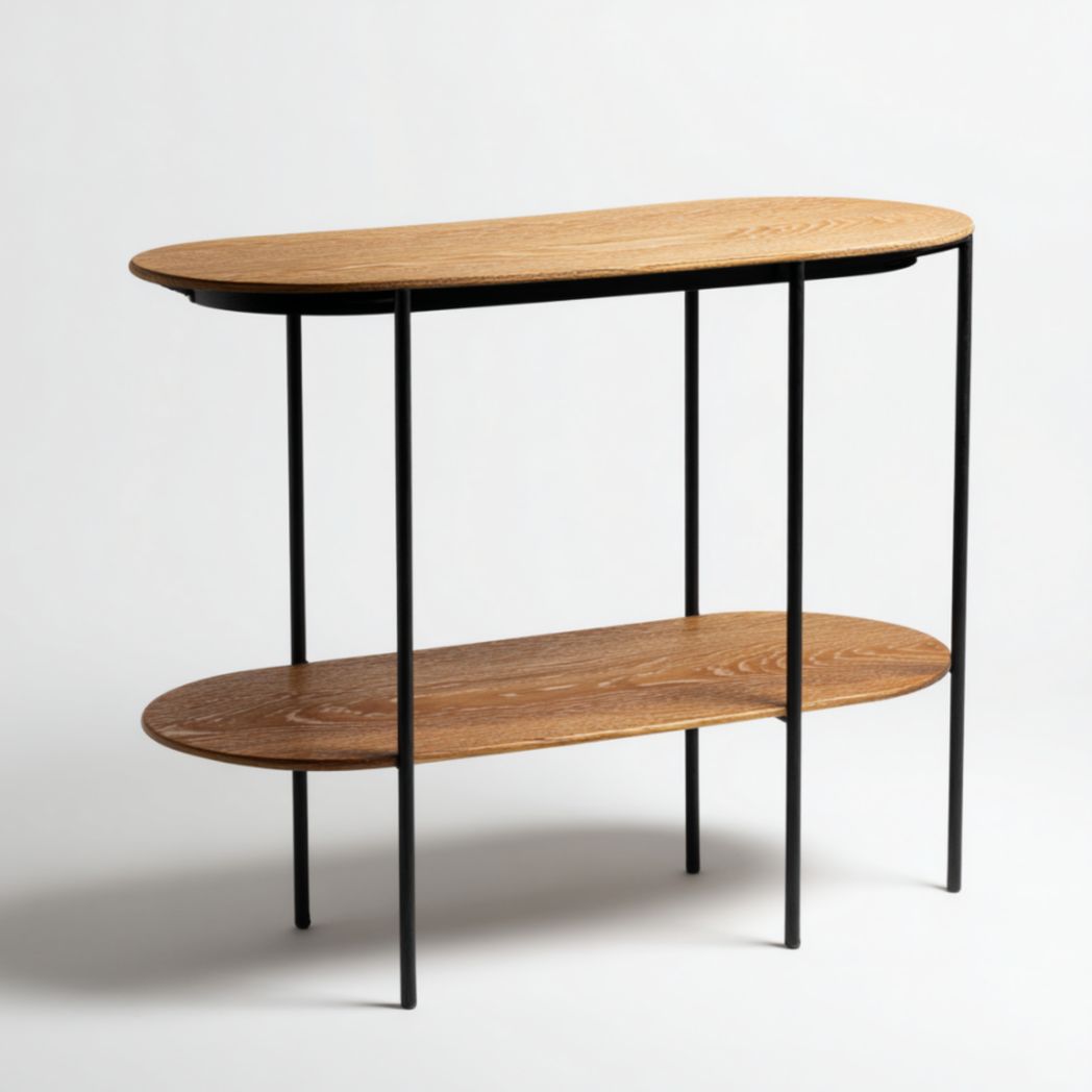Console à deux niveaux avec plateaux en bois massif et structure en acier-Famoc Furniture