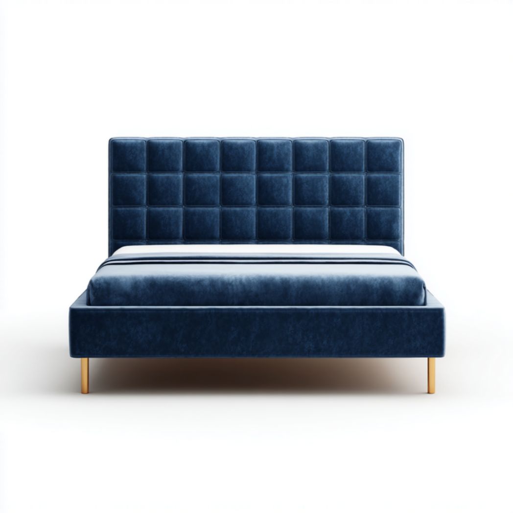 Lit double velours bleu pieds or-Famoc Furniture
