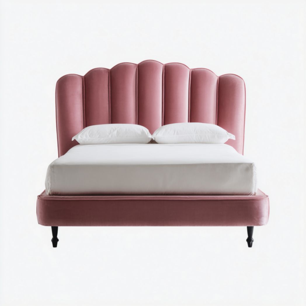 Lit double rembourré en  rose poudré et métal-Famoc Furniture
