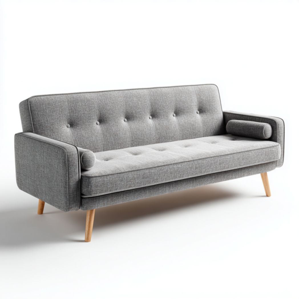 Canapé-lit 3 places en tissu gris clair à pieds en bois-Famoc Furniture