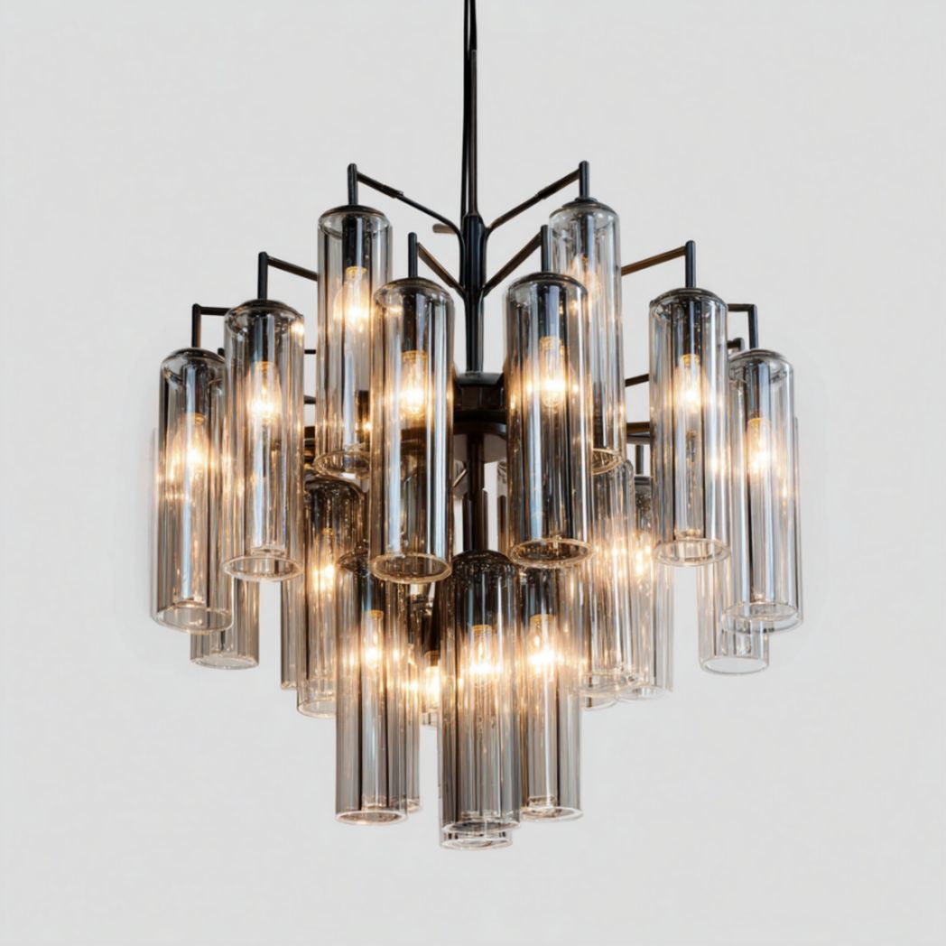 Suspension multiple à tubes en verre transparent et acier peint-Famoc Furniture