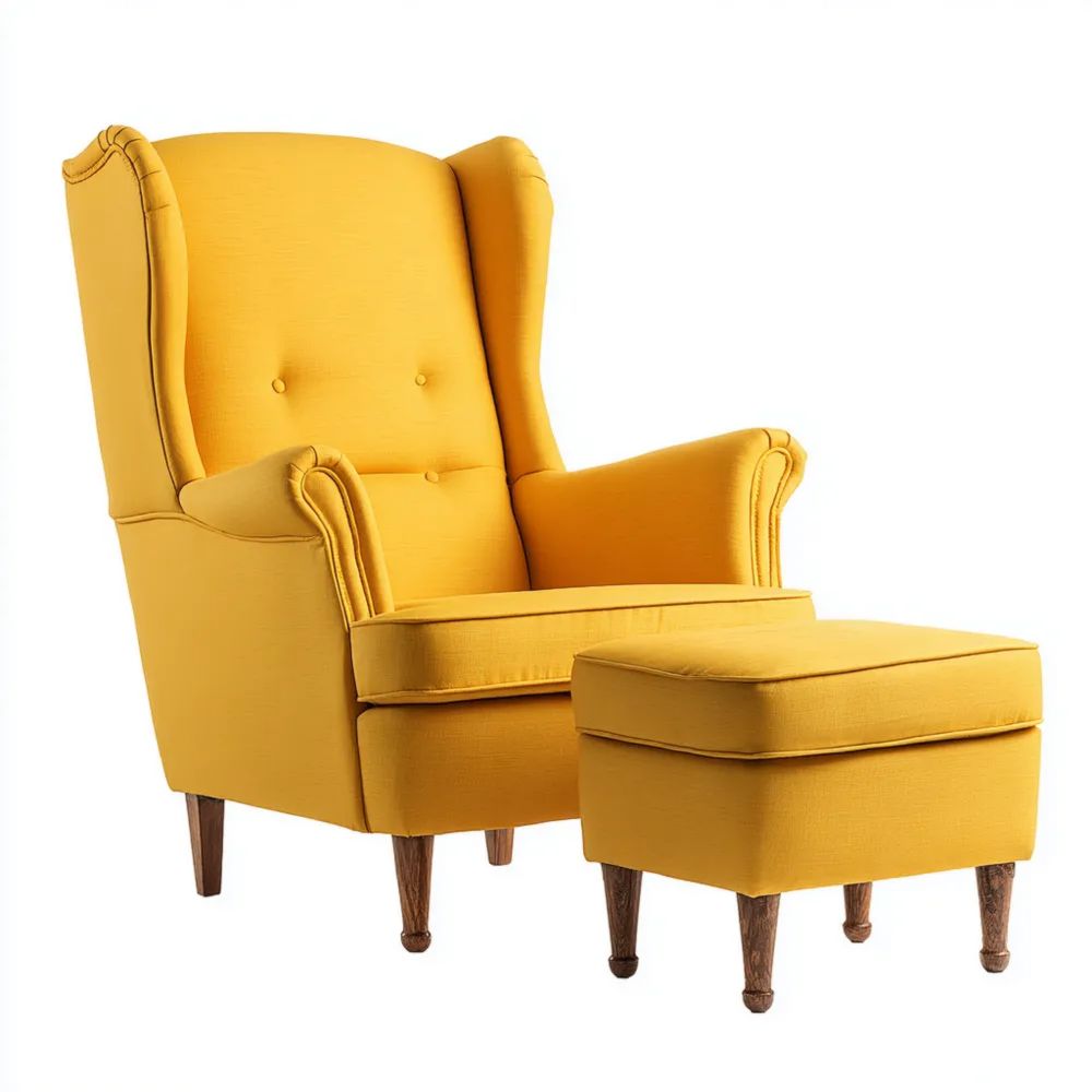 Fauteuil avec repose-pieds Tissu 80x70x105 cm - Jaune - Design Classique