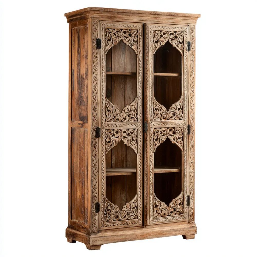 Armoire Bois Sculpté 180x90x40 cm – Design Antique – Brun