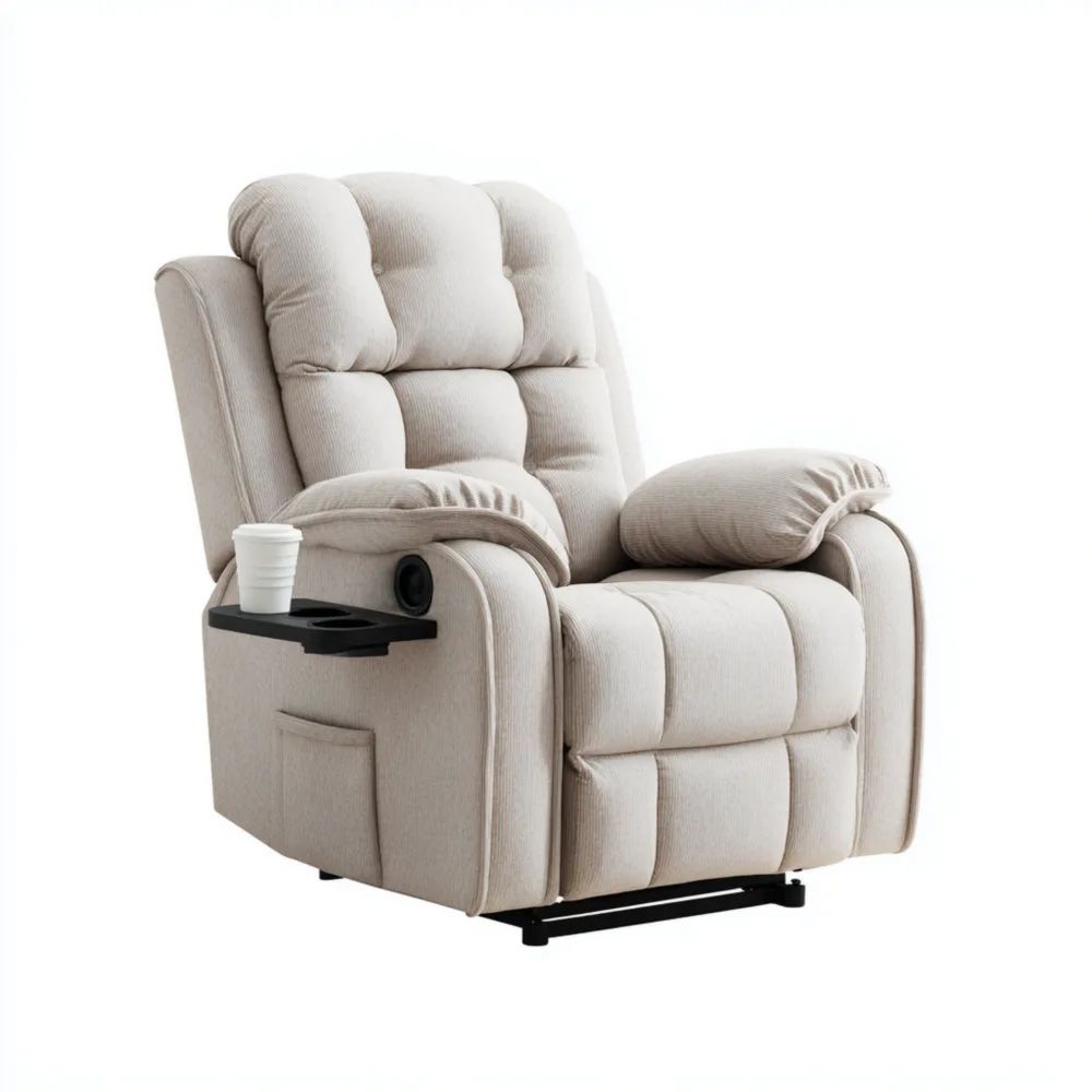 Fauteuil inclinable 80x90x100 cm en tissu – Beige – Multifonction