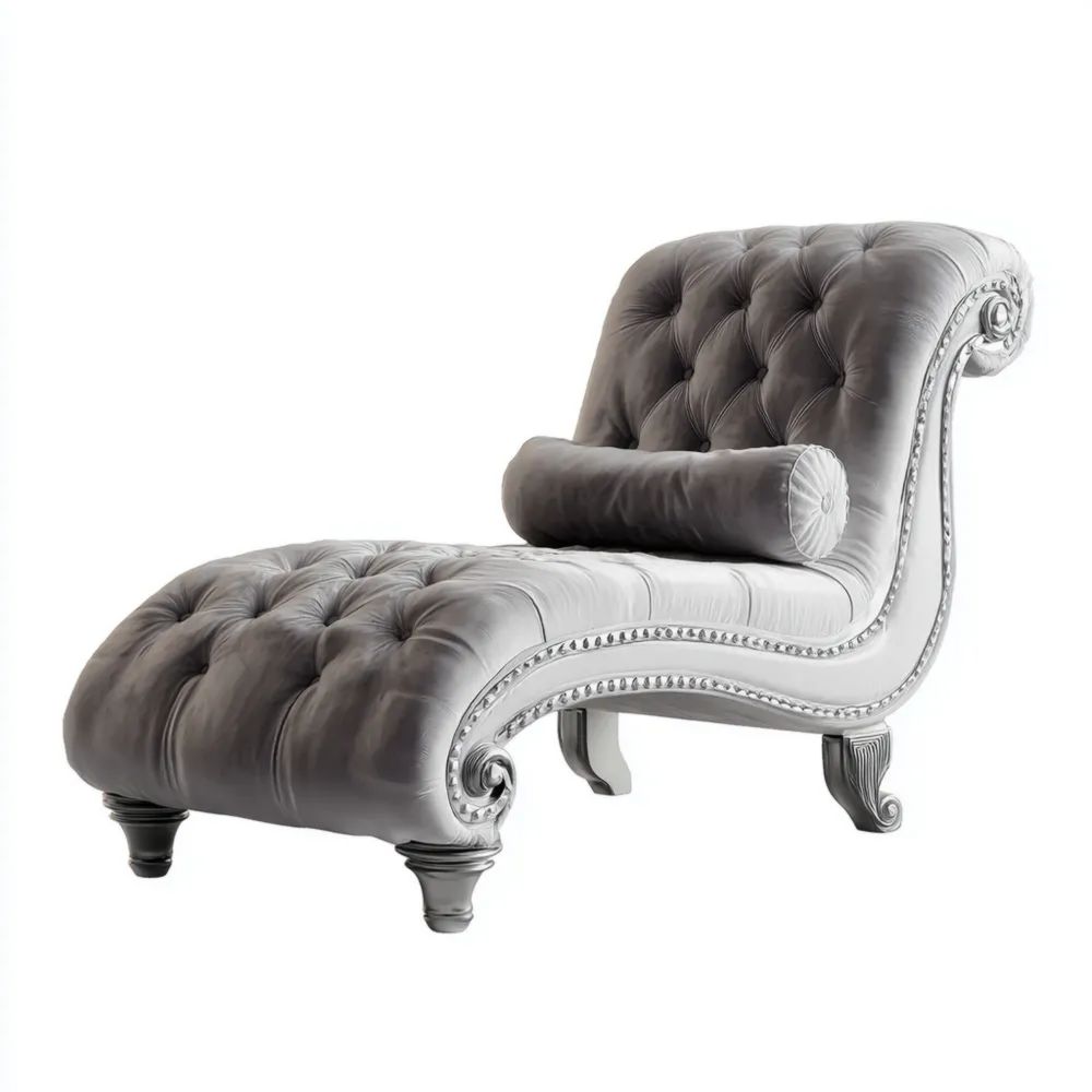 Chaise longue capitonnée - Velours 150x60x80 cm - Gris - Style classique