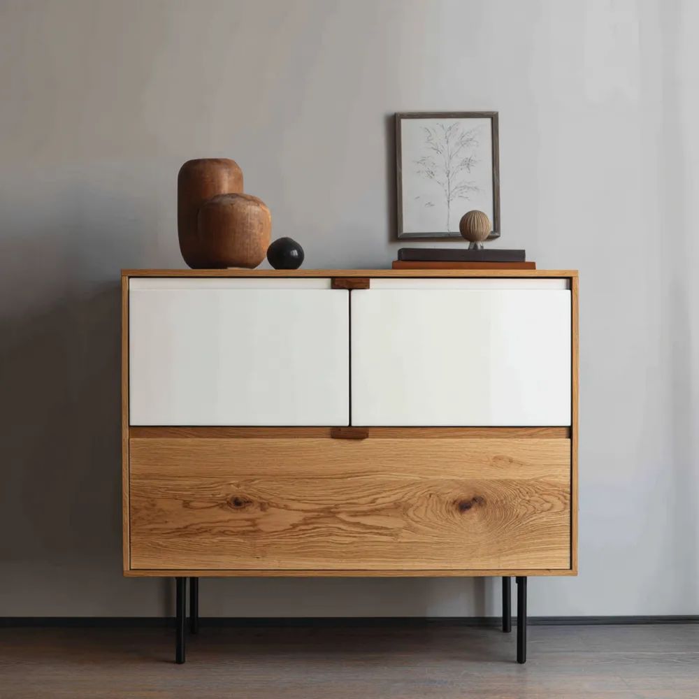 Commode en chêne 90x40x85 cm - Blanc/Chêne - Design contemporain