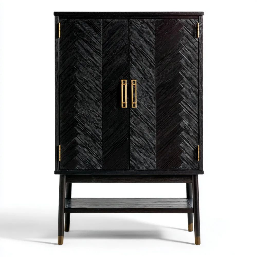 Armoire en bois massif 85x40x140 cm – Noir – Design vintage