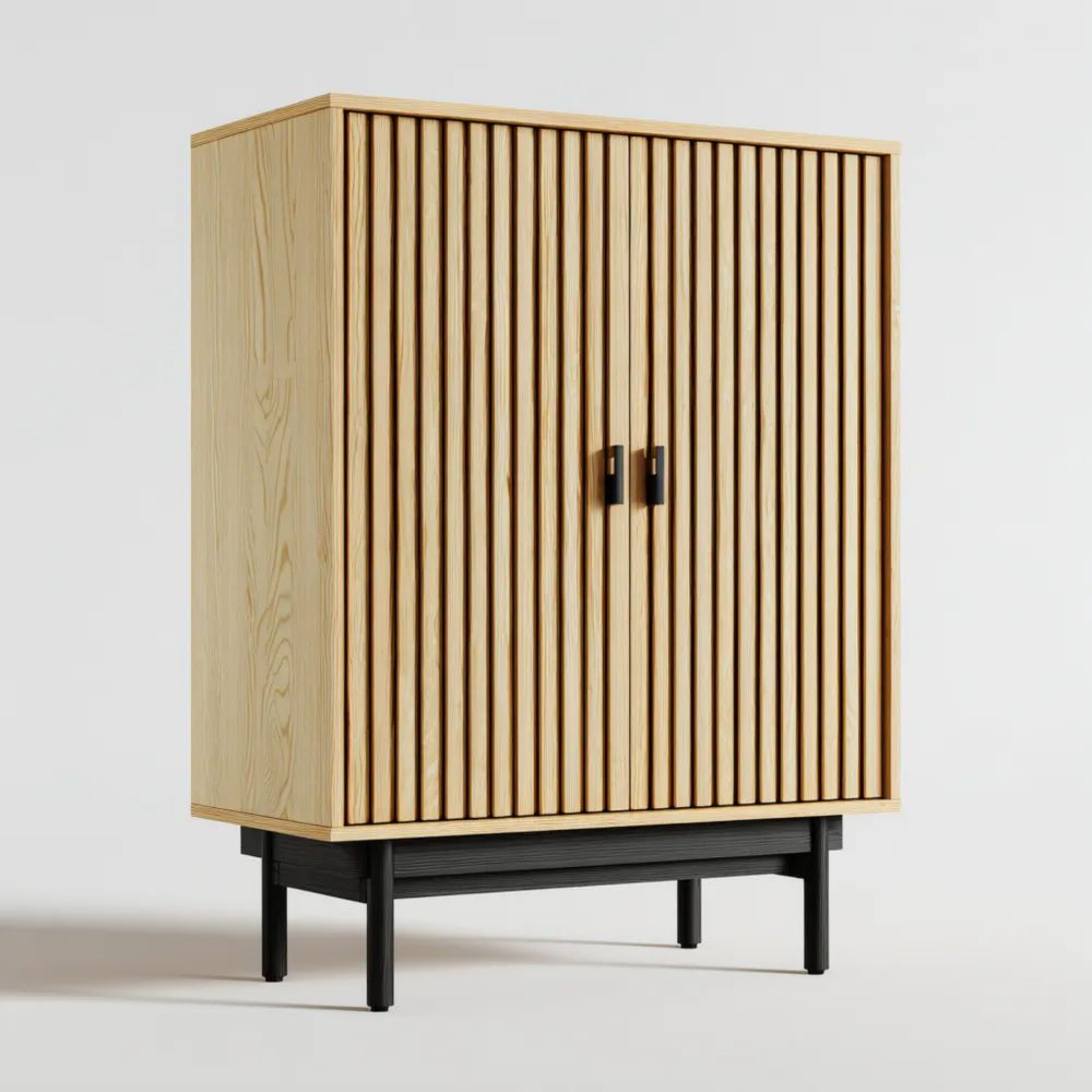 Armoire en bois 120x50x180 cm - Chêne clair et Noir - Design Moderne