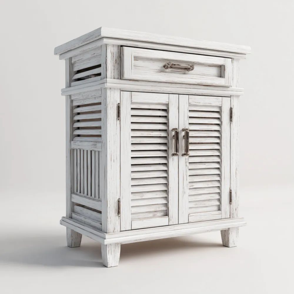 Armoire de rangement en bois 80x40x90 cm – Blanc Vieilli – Style Vintage