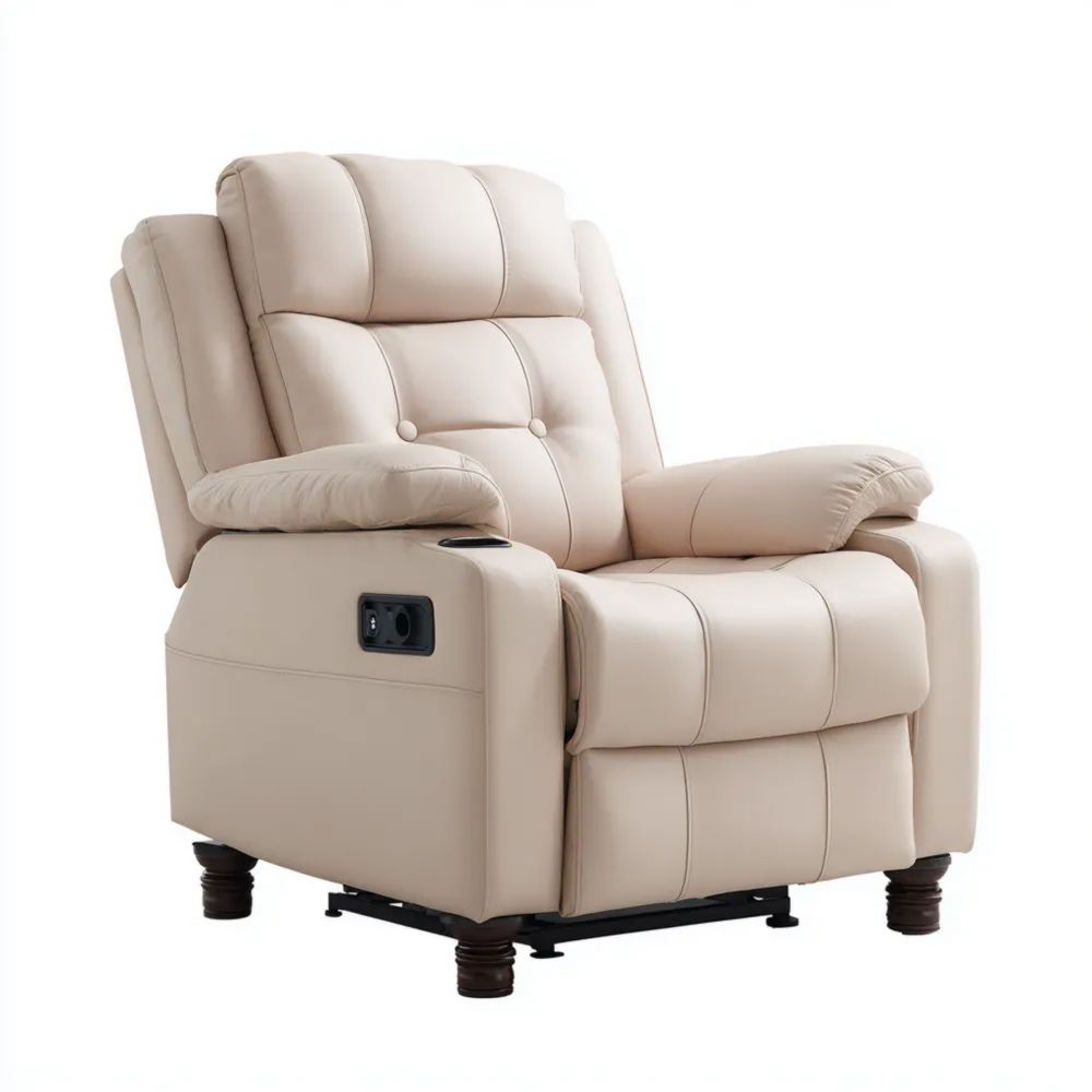 Fauteuil inclinable 90x85x105 cm Cuir Synthétique – Beige – Design Confortable