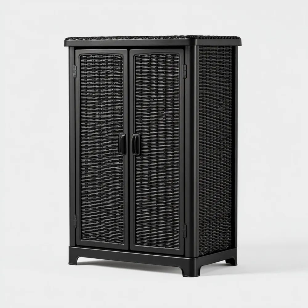 Armoire de rangement en résine tressée - 90x40x160 cm - Noir