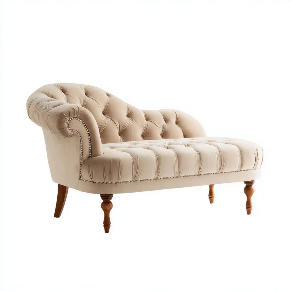 Chaise longue en velours 150x70x80 cm - Beige - Style classique