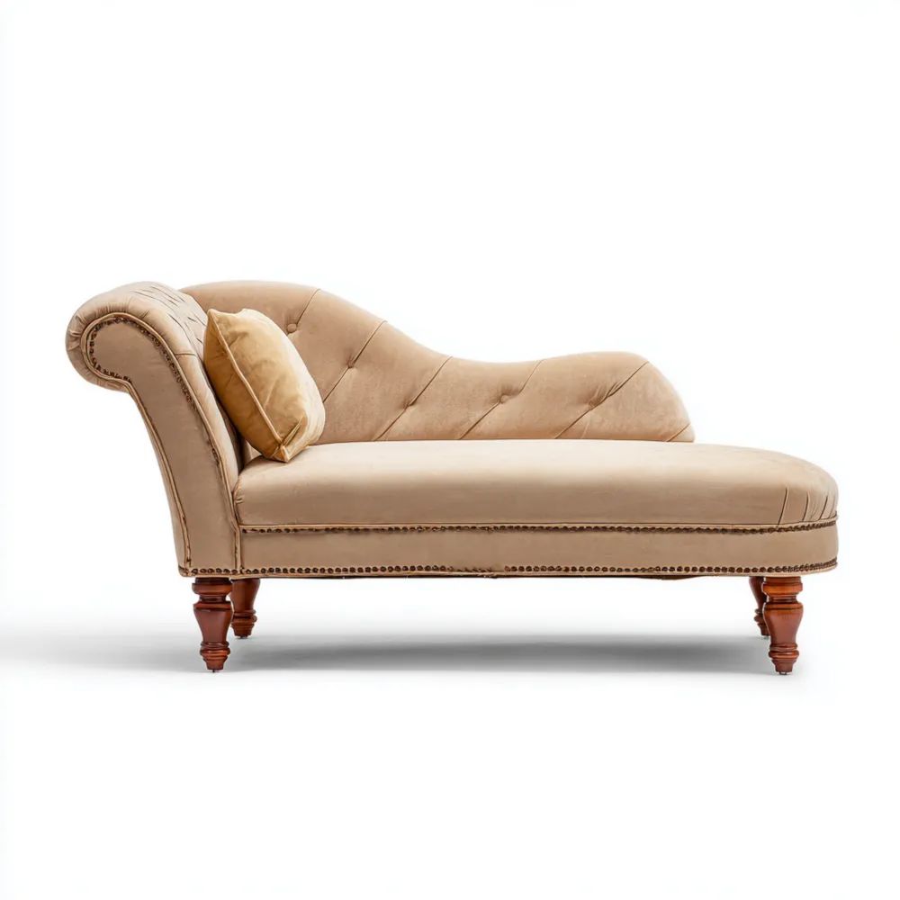 Chaise longue en velours Beige 160x75x80 cm - Design classique