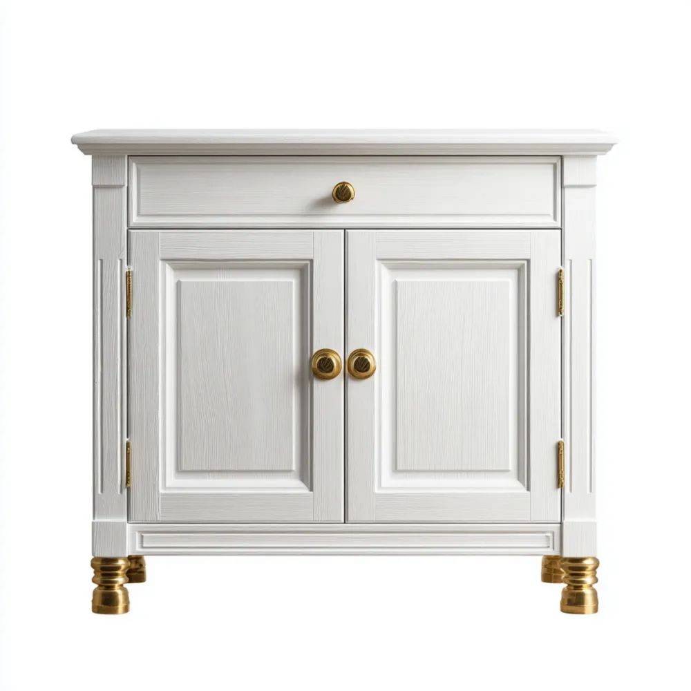 Buffet à deux portes 100x45x85 cm Bois Blanc avec poignées Dorées – Design classique
