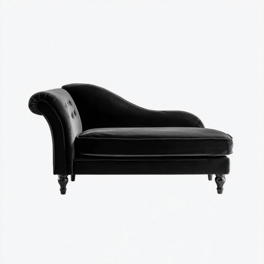 Chaise longue en velours 160x70x85 cm - Noir - Design Classique