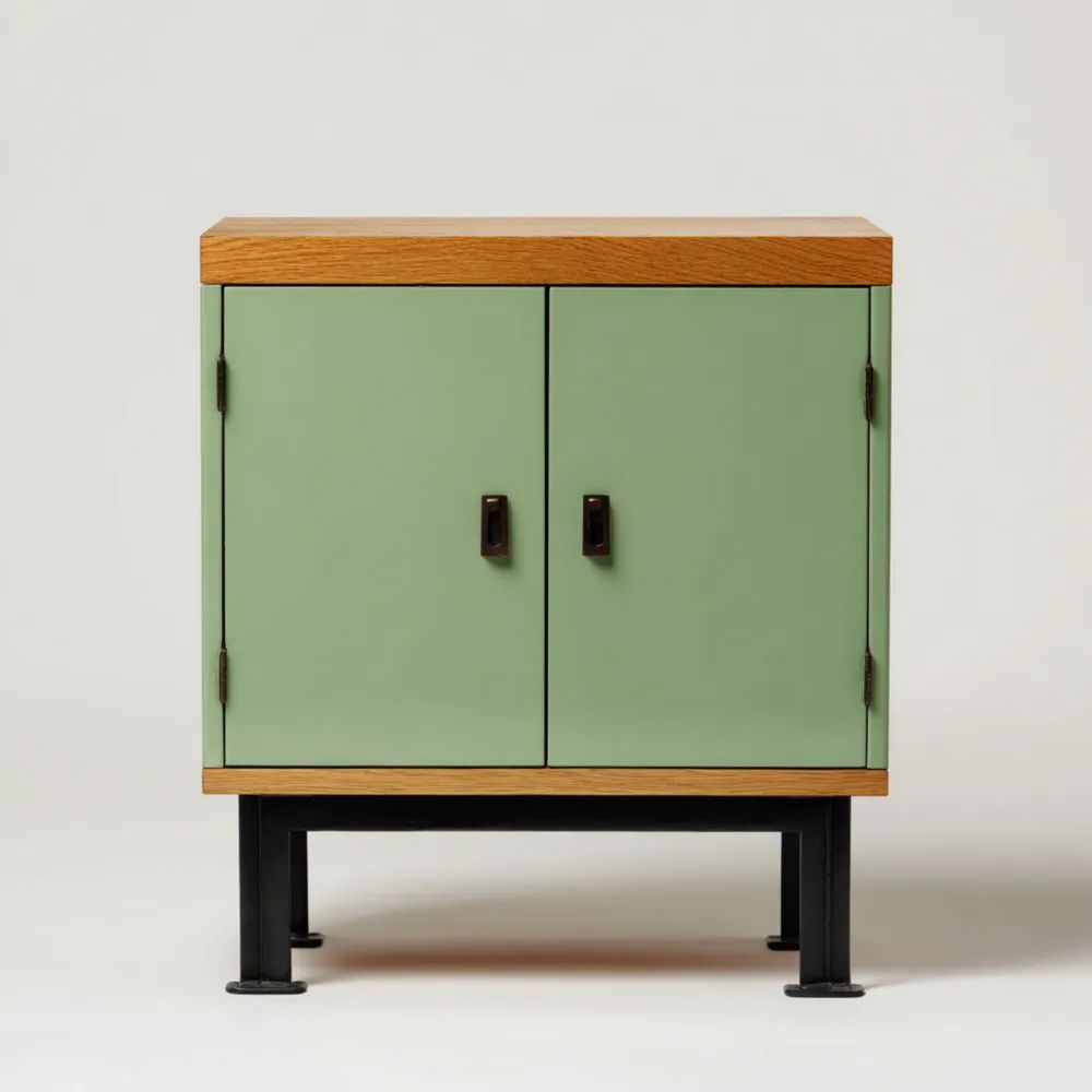 Armoire de rangement en Métal et Bois 80x40x90 cm - Vert Olive - Style Industriel