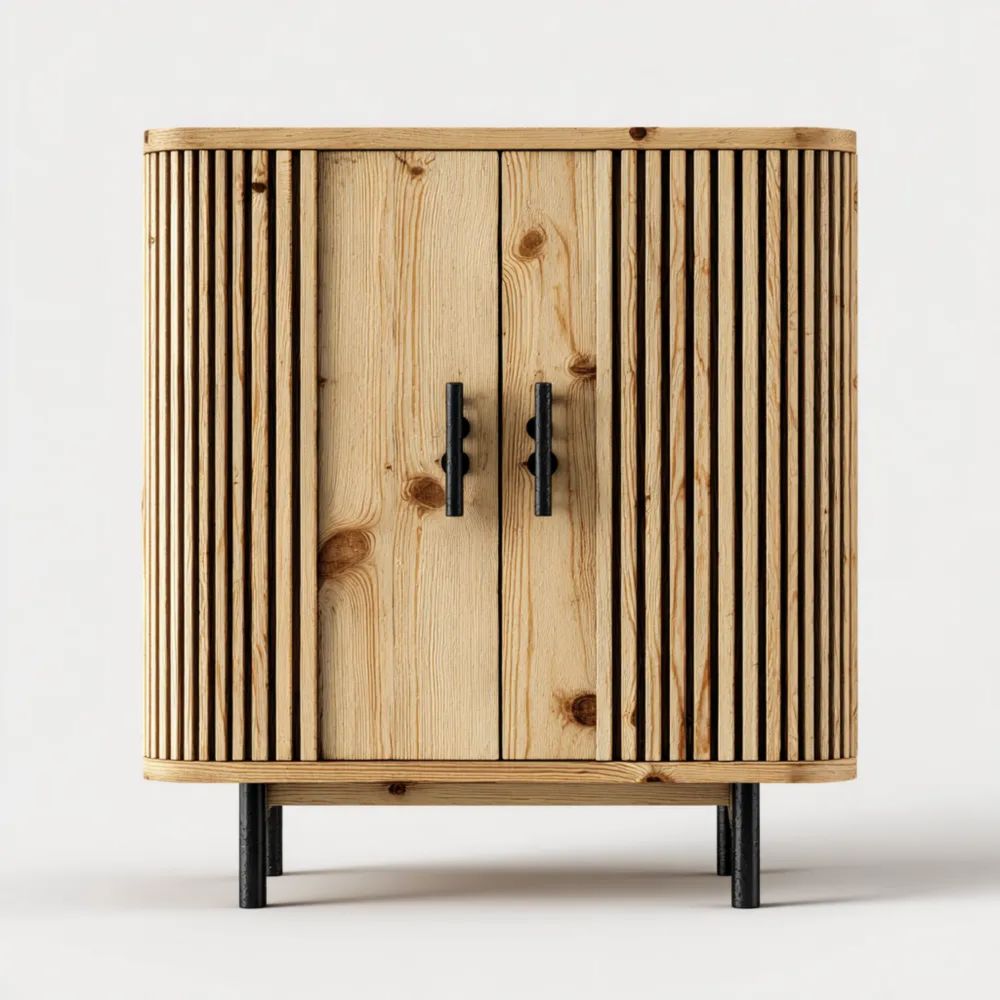 Armoire de rangement en bois 80x40x90 cm – Naturelle/Noir – Design moderne