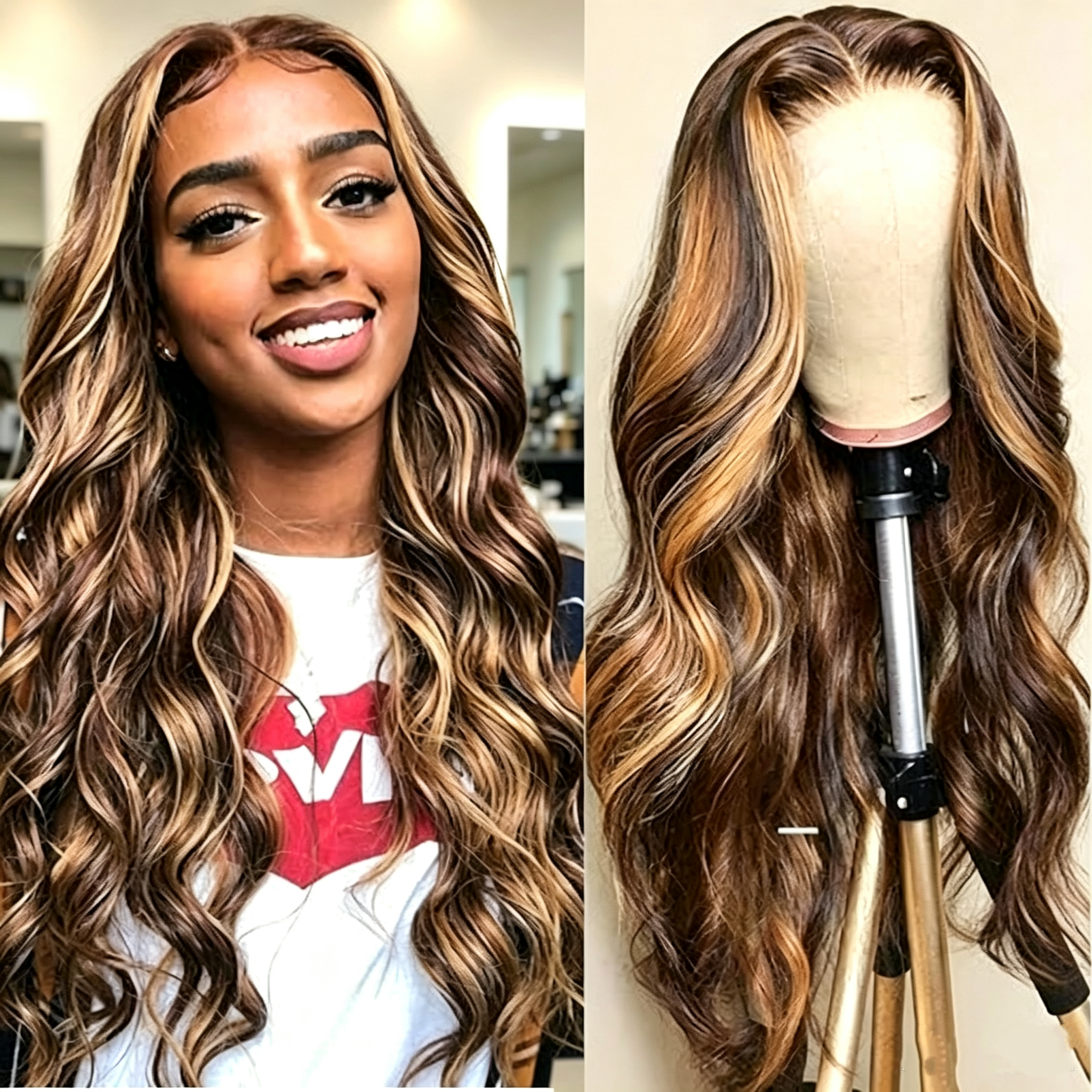 13x4 Honey Brown Lace Front Wig – 30 Inch Premium Human Hair Body Wave Wig with Natural Melted Hairline