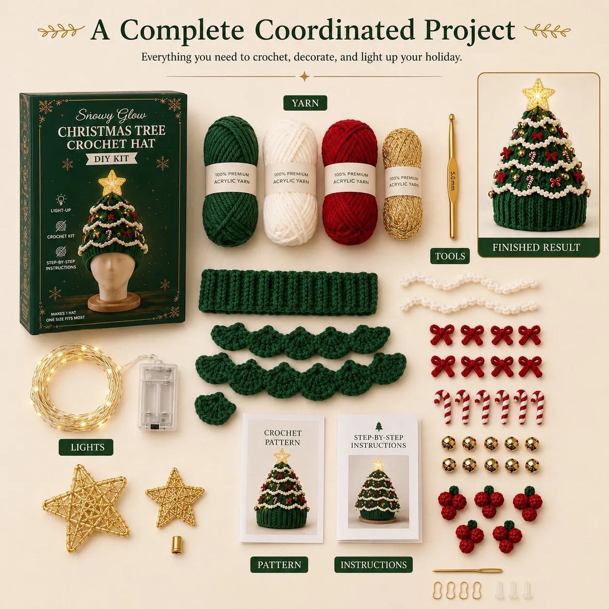🎄 complete DIY toolkit for lighting Christmas tree crochet hat