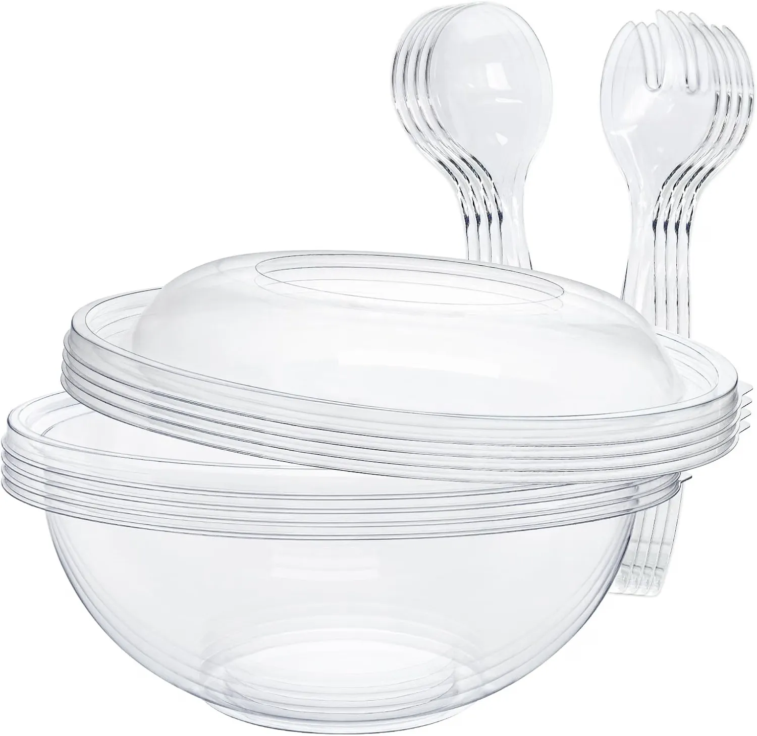 160 oz Clear Disposable Round Plastic Salad Bowl Sets