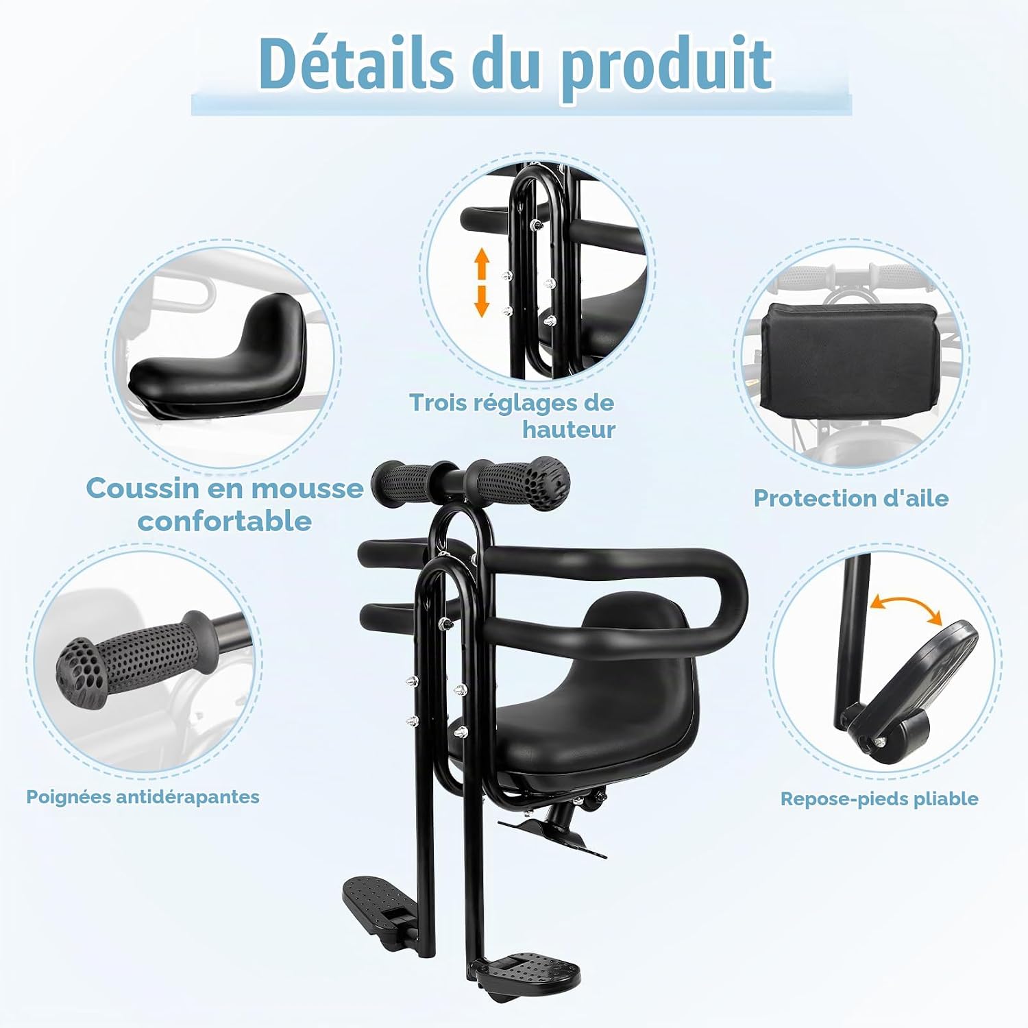 Kids Front Bike Seat – Front-Mount Bicycle Seat with Ramp Handle, Comfortable Child Bike Seat for Adult Bicycles  