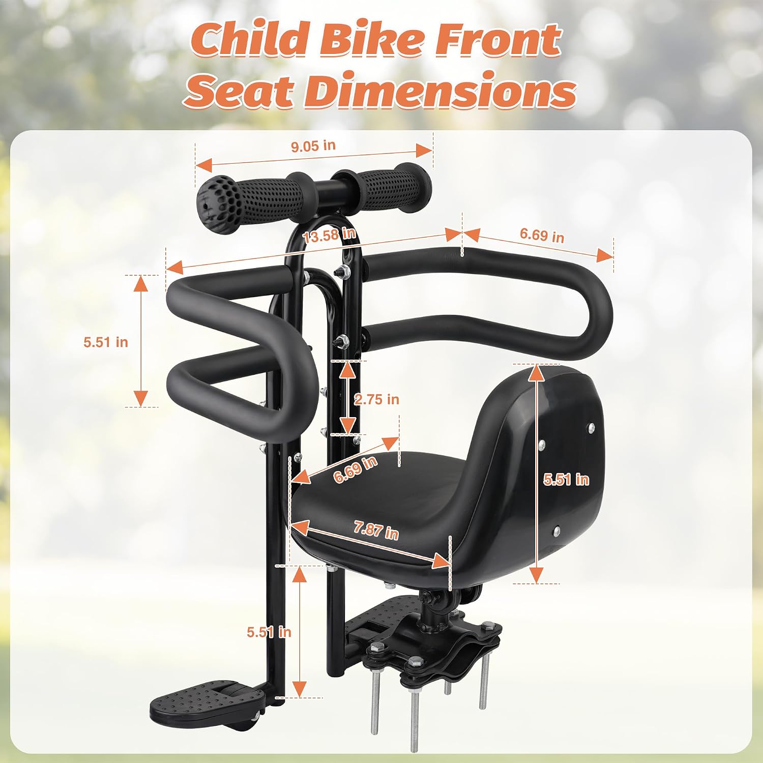 Kids Front Bike Seat – Front-Mount Bicycle Seat with Ramp Handle, Comfortable Child Bike Seat for Adult Bicycles  