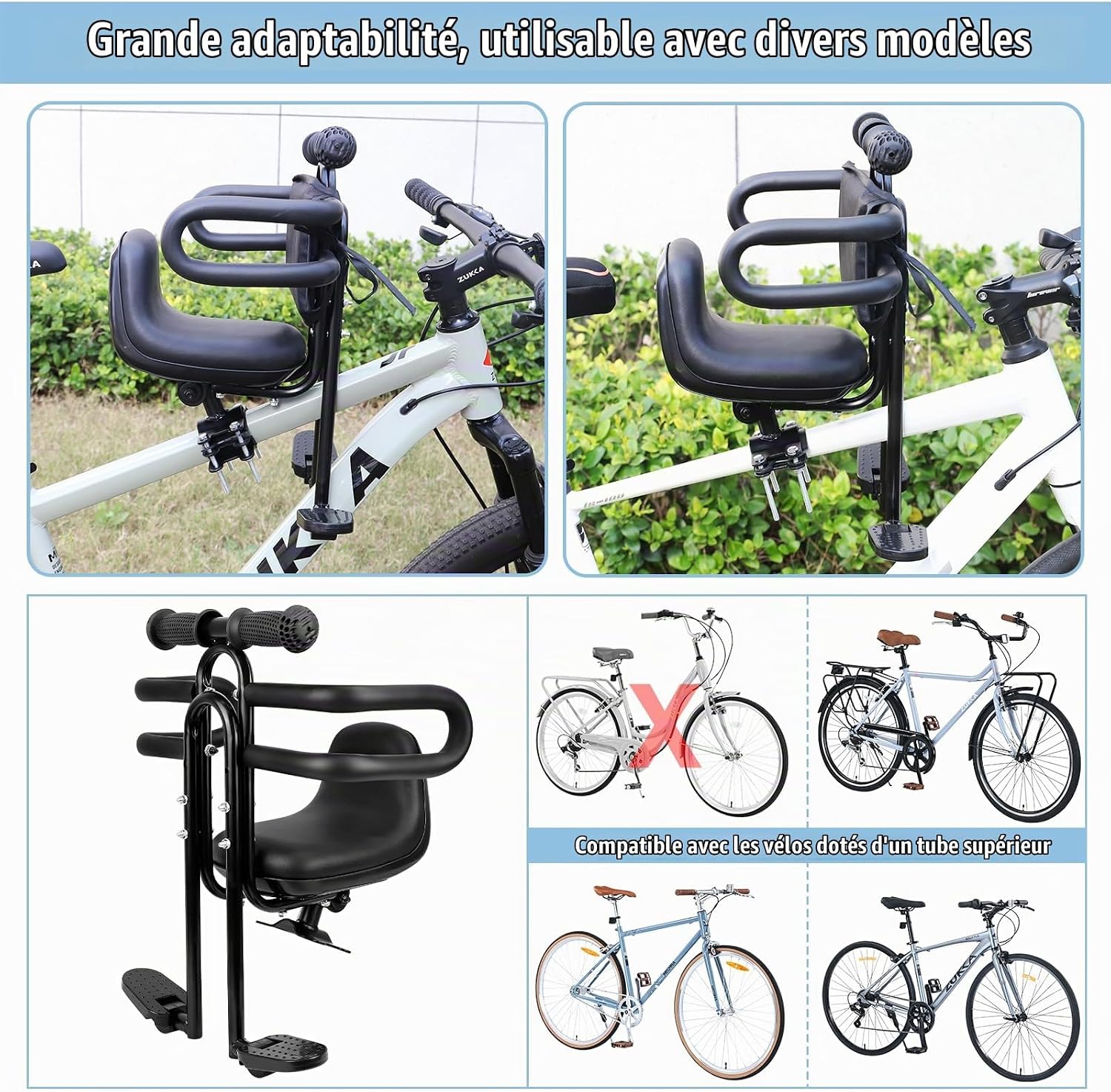 Kids Front Bike Seat – Front-Mount Bicycle Seat with Ramp Handle, Comfortable Child Bike Seat for Adult Bicycles  