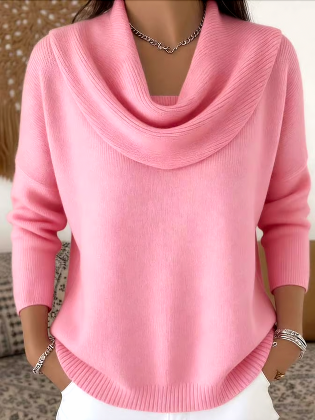 Women's Soft and Elegant Solid Color Ruffled Collar Sweater Top-XC