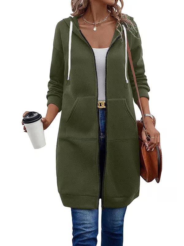 Women Casual Zip up Polyester Hoodies-XC