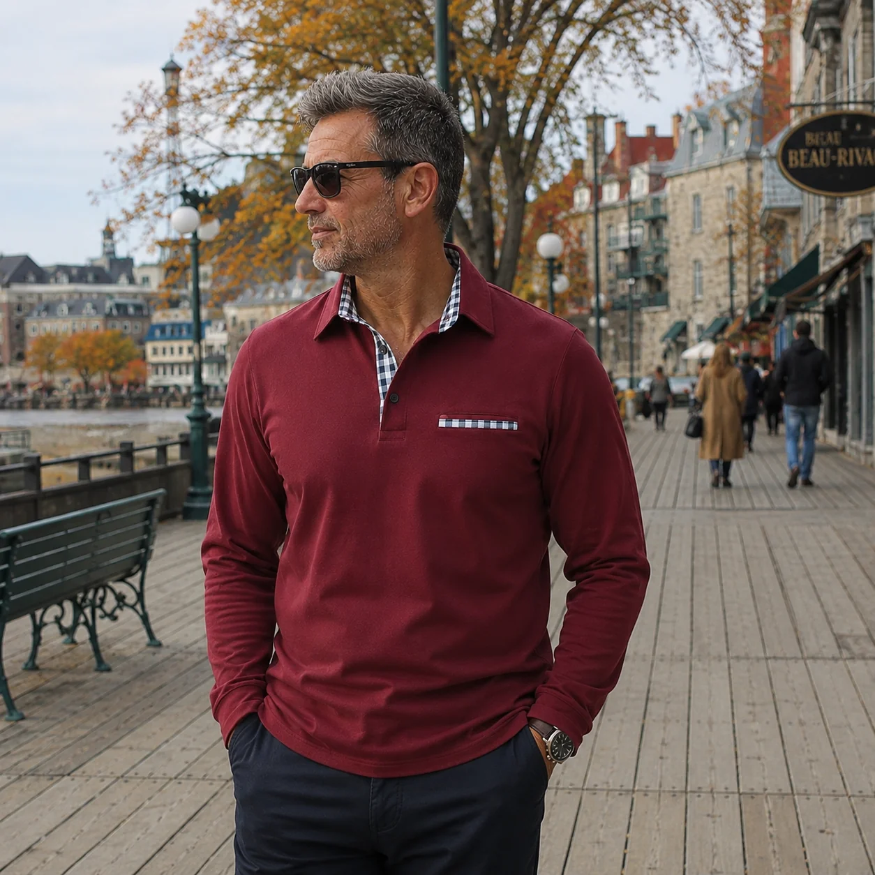 Blue Stefan long sleeve polo