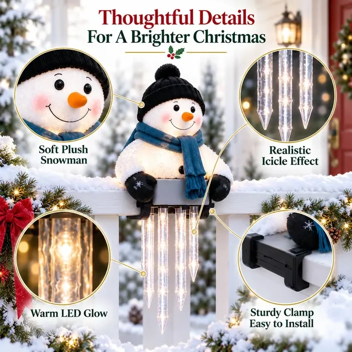 Snowman Christmas decoration glowing at night
