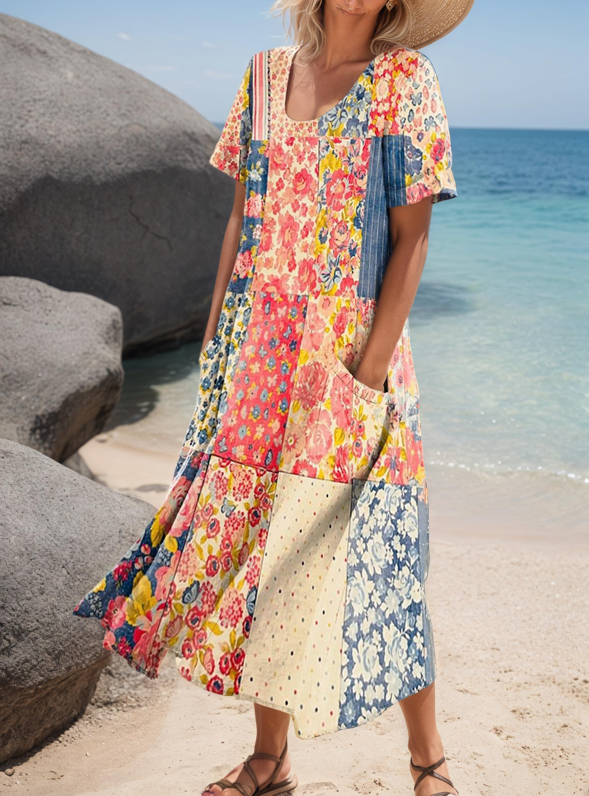 Women's Short-Sleeved Printed Long Dress-XC