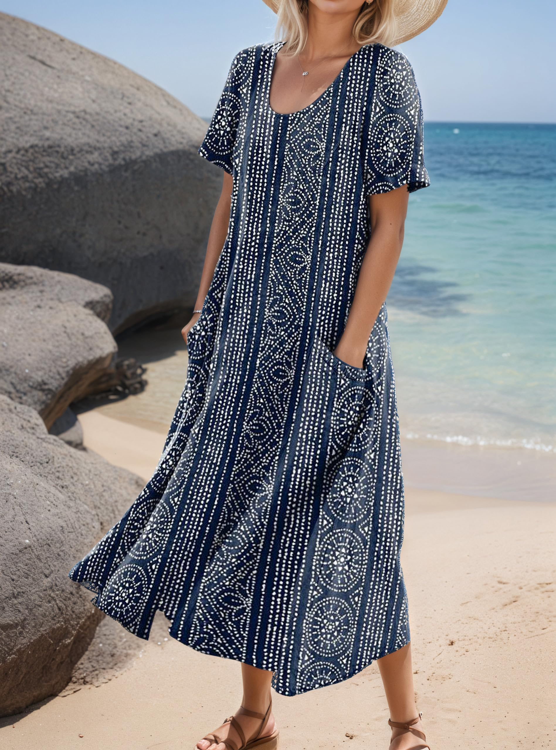 Women's Short-Sleeved Printed Long Dress-XC