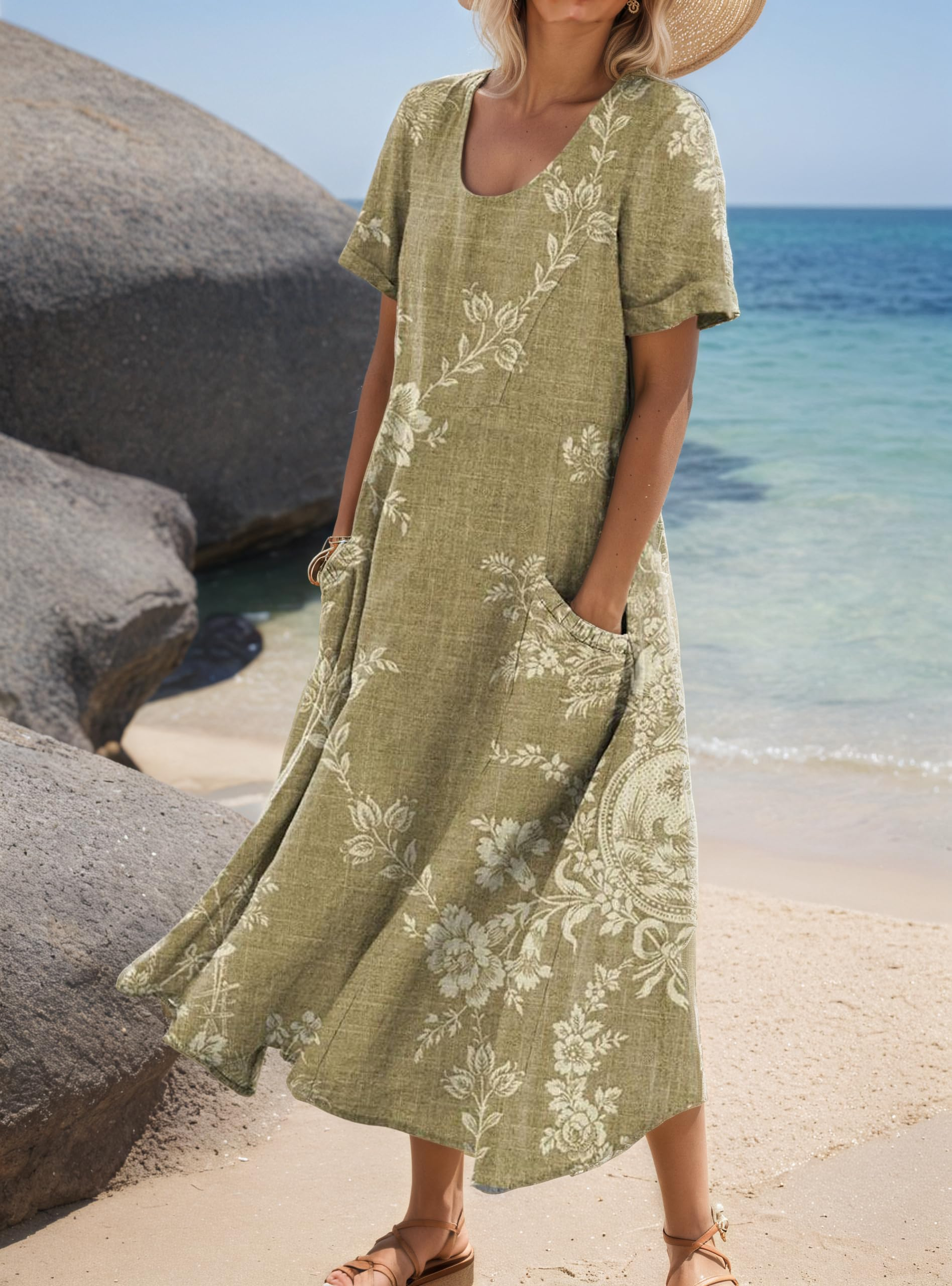 Women's Short-Sleeved Printed Long Dress-XC