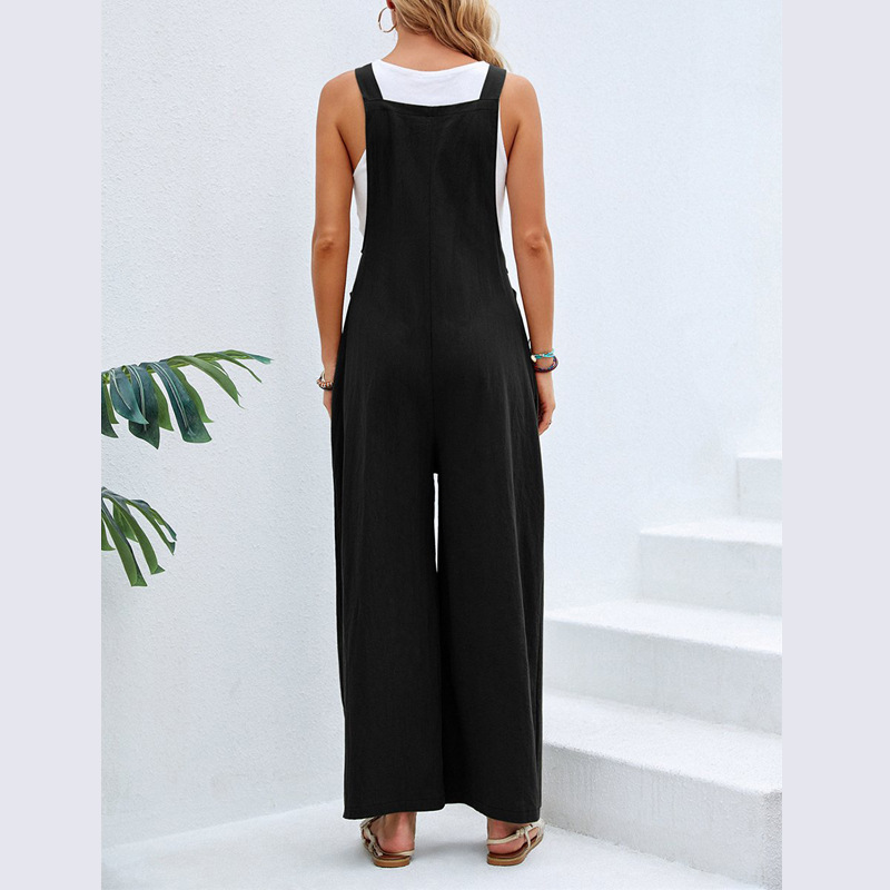Trendy solid color casual overalls