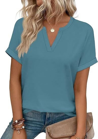 Resort Style T-Shirt, New Spring/Summer Style, V-Neck, Casual and Simple Women's Top