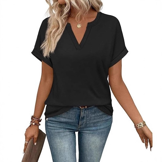 Resort Style T-Shirt, New Spring/Summer Style, V-Neck, Casual and Simple Women's Top