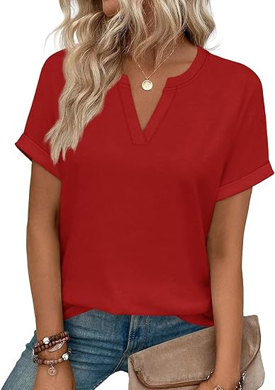 Resort Style T-Shirt, New Spring/Summer Style, V-Neck, Casual and Simple Women's Top