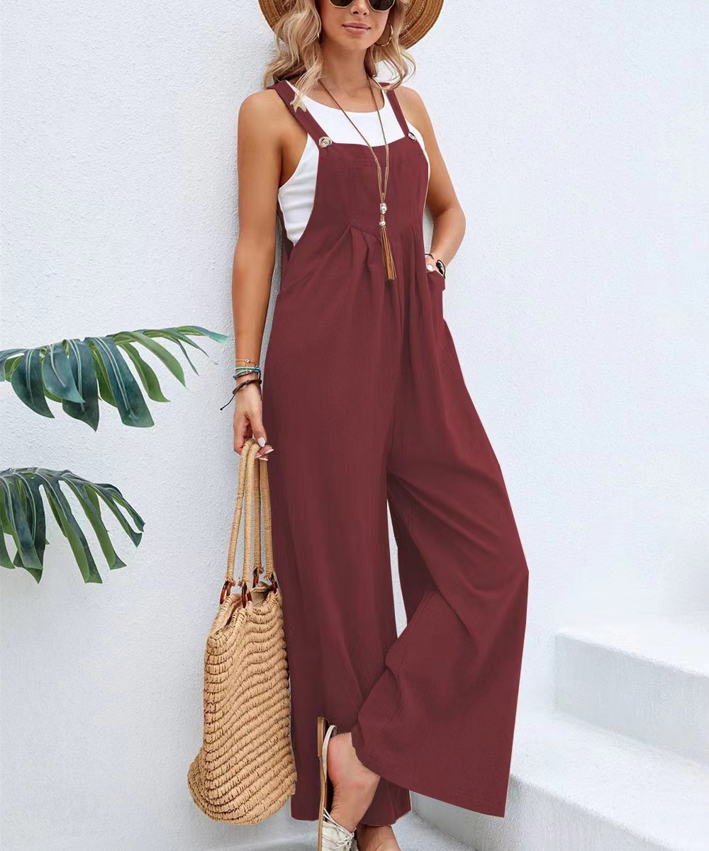 Trendy solid color casual overalls