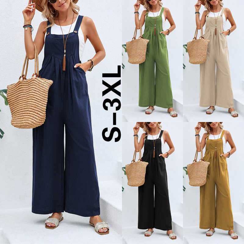 Trendy solid color casual overalls