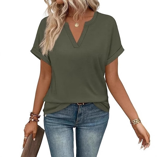 Resort Style T-Shirt, New Spring/Summer Style, V-Neck, Casual and Simple Women's Top