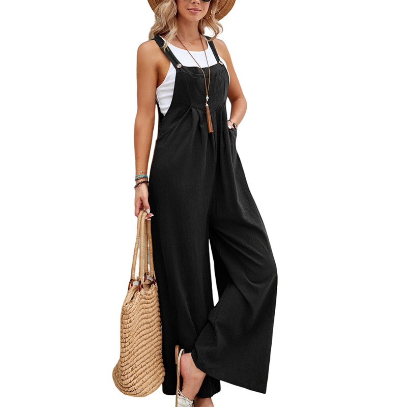 Trendy solid color casual overalls